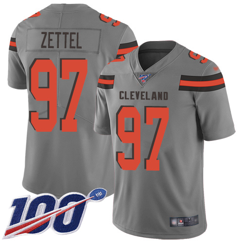Limited Men's Anthony Zettel Gray Jersey - #97 Football Cleveland Browns 100th Season Inverted Legend