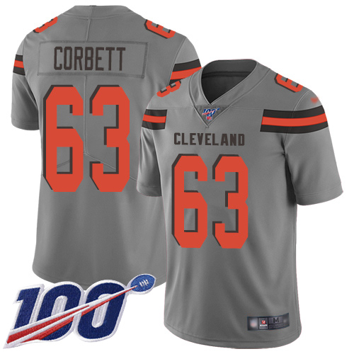 Limited Men's Austin Corbett Gray Jersey - #63 Football Cleveland Browns 100th Season Inverted Legend