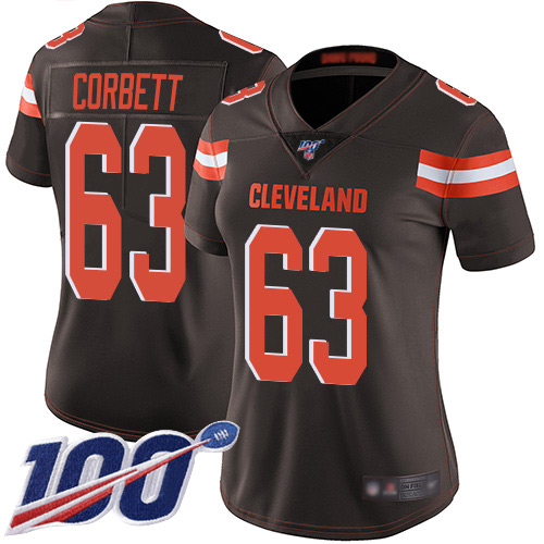 Limited Women's Austin Corbett Brown Home Jersey - #63 Football Cleveland Browns 100th Season Vapor Untouchable