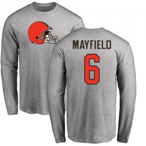 Baker Mayfield Ash Name & Number Logo - #6 Football Cleveland Browns Long Sleeve T-Shirt