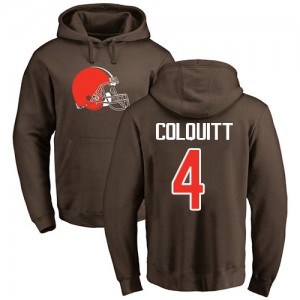 Britton Colquitt Brown Name & Number Logo - #4 Football Cleveland Browns Pullover Hoodie
