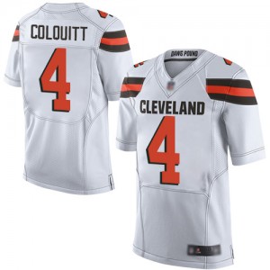 Elite Men's Britton Colquitt White Road Jersey - #4 Football Cleveland Browns
