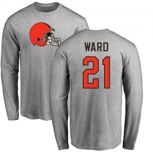 Denzel Ward Ash Name & Number Logo - #21 Football Cleveland Browns Long Sleeve T-Shirt