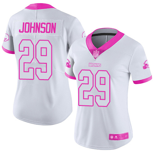 Limited Women's Duke Johnson White/Pink Jersey - #29 Football Cleveland Browns Rush Fashion