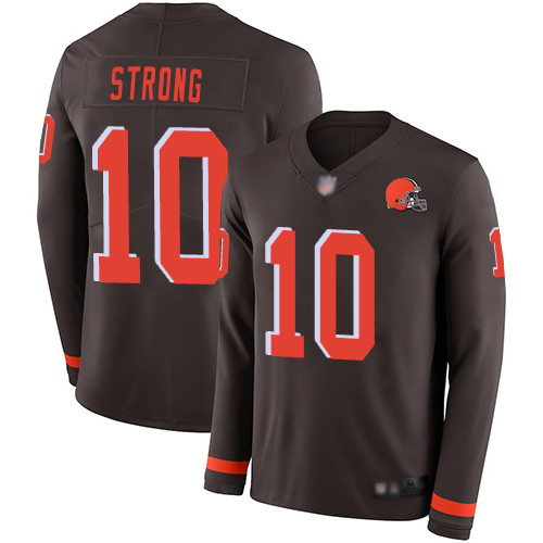 Limited Men's Jaelen Strong Brown Jersey - #10 Football Cleveland Browns Therma Long Sleeve