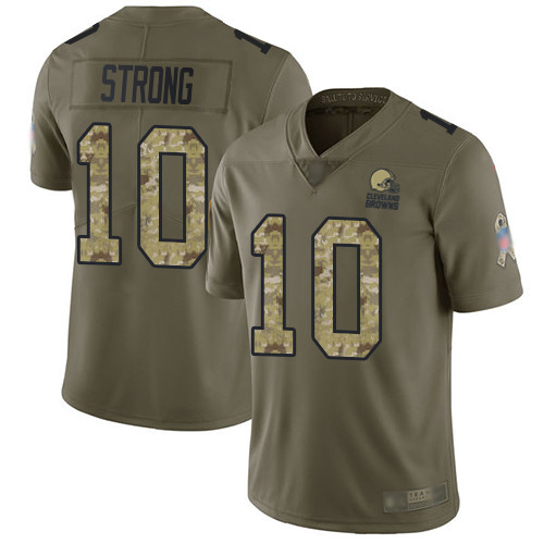 Limited Men's Jaelen Strong Olive/Camo Jersey - #10 Football Cleveland Browns 2017 Salute to Service
