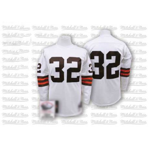 Authentic Men's Jim Brown White Road Jersey - #32 Football Cleveland Browns Throwback