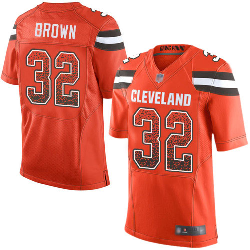 Elite Men's Jim Brown Orange Alternate Jersey - #32 Football Cleveland Browns Drift Fashion