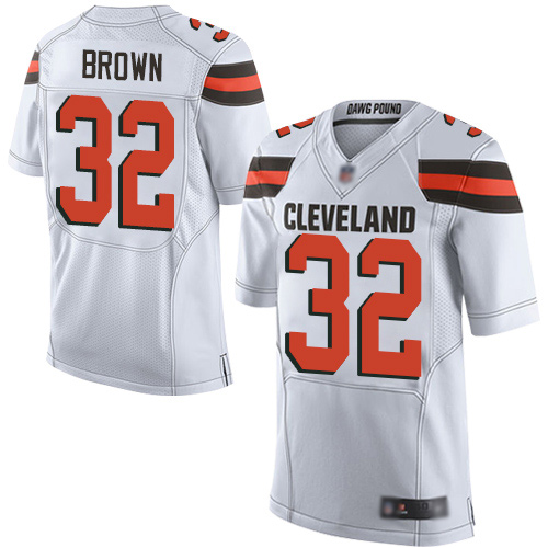 Elite Men's Jim Brown White Road Jersey - #32 Football Cleveland Browns