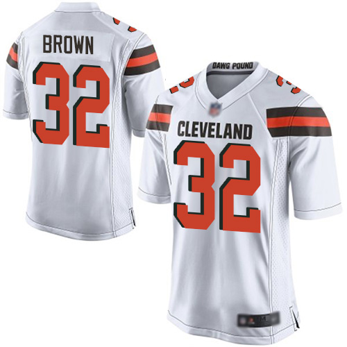 Game Men's Jim Brown White Road Jersey - #32 Football Cleveland Browns