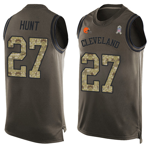 Limited Men's Kareem Hunt Green Jersey - #27 Football Cleveland Browns Salute to Service Tank Top