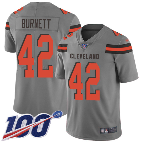 Limited Men's Morgan Burnett Gray Jersey - #42 Football Cleveland Browns 100th Season Inverted Legend