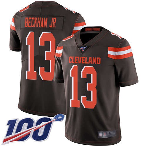 Limited Men's Odell Beckham Jr. Brown Home Jersey - #13 Football Cleveland Browns 100th Season Vapor Untouchable