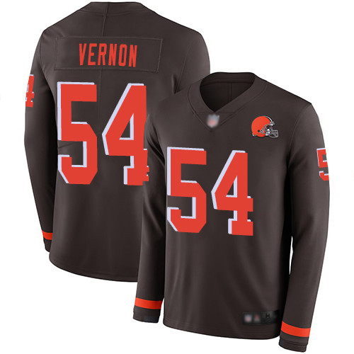 Limited Men's Olivier Vernon Brown Jersey - #54 Football Cleveland Browns Therma Long Sleeve