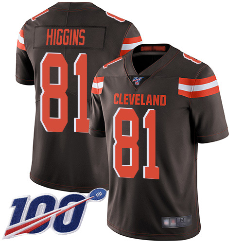 Limited Men's Rashard Higgins Brown Home Jersey - #81 Football Cleveland Browns 100th Season Vapor Untouchable
