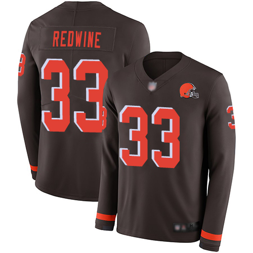 Limited Men's Sheldrick Redwine Brown Jersey - #33 Football Cleveland Browns Therma Long Sleeve