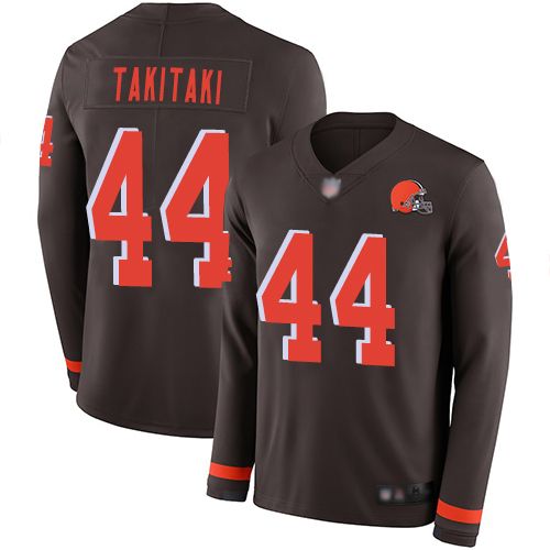 Limited Men's Sione Takitaki Brown Jersey - #44 Football Cleveland Browns Therma Long Sleeve