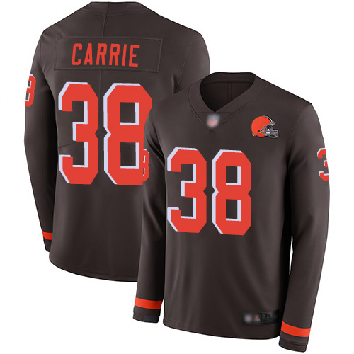 Limited Men's T. J. Carrie Brown Jersey - #38 Football Cleveland Browns Therma Long Sleeve